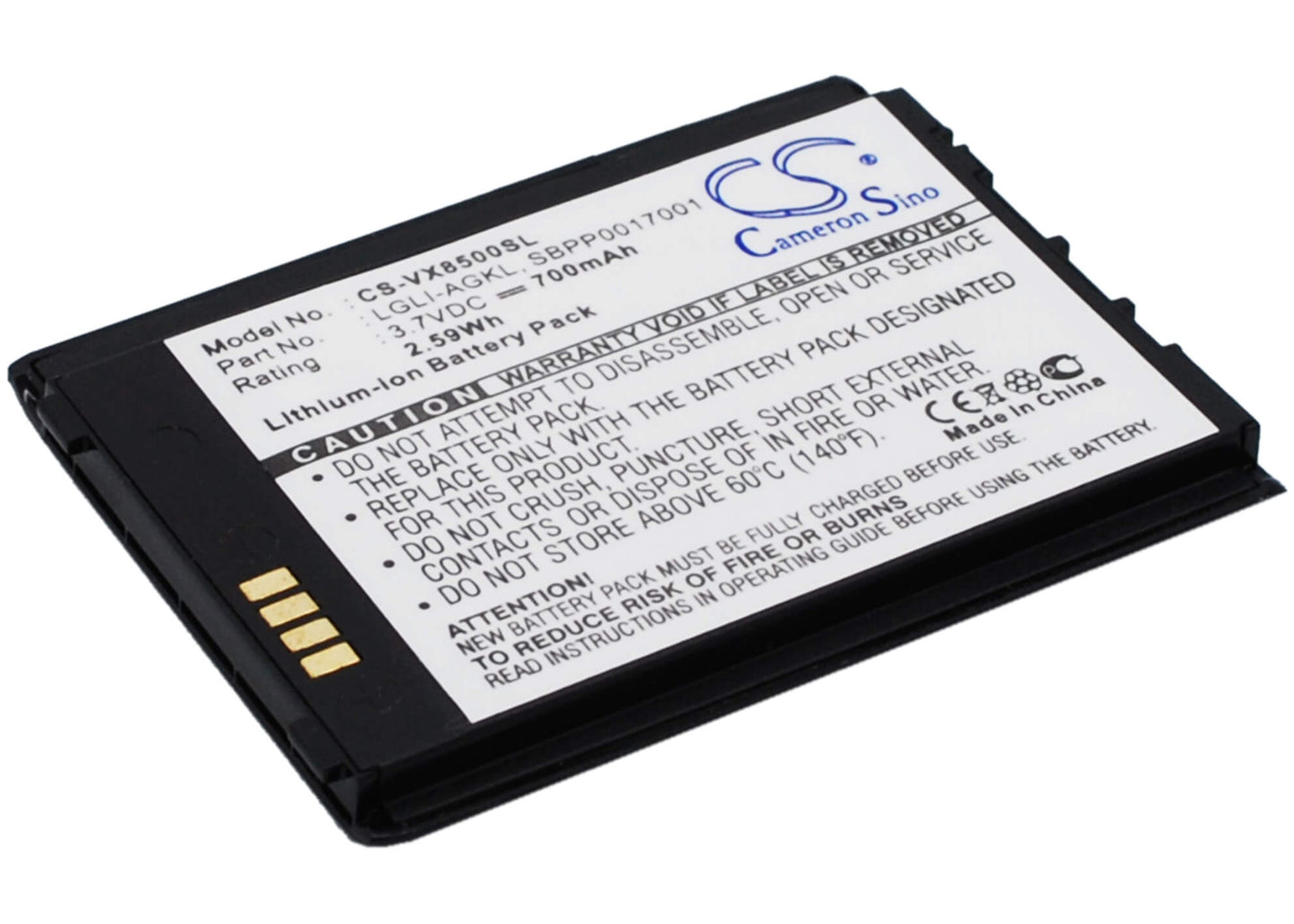3.7V, 700mAh, Li-ion Battery fits Lg, Chocolate 3, Vx8500, 2.59Wh