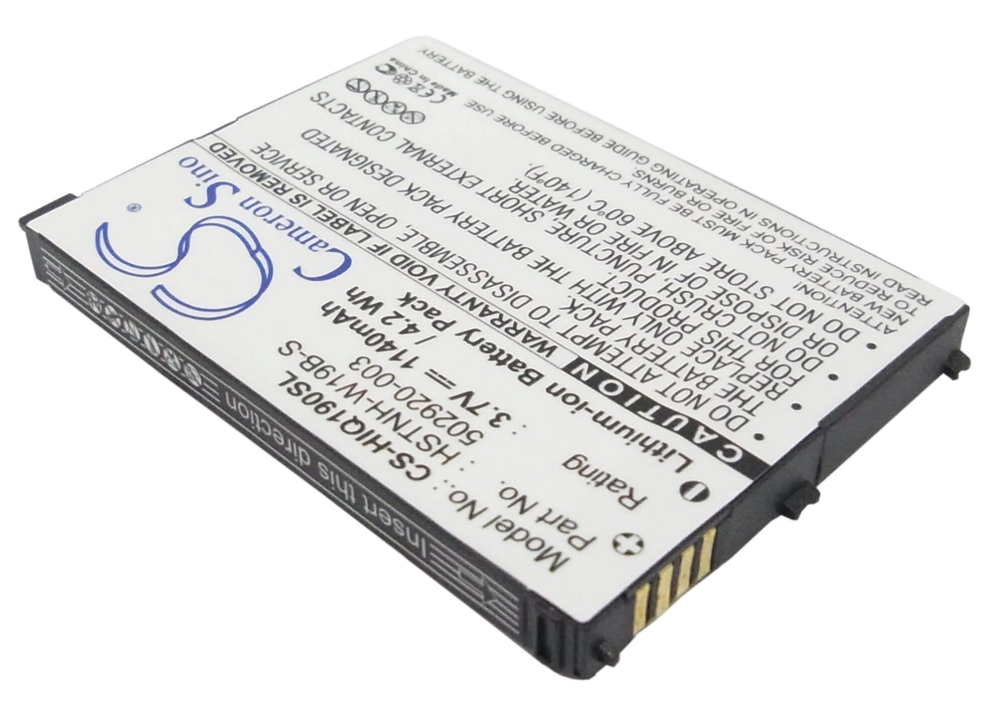 3.7V, 1140mAh, Li-ion Battery fits Hp, Hstnh-c19c, Ipaq Data Messenger, 4.218Wh