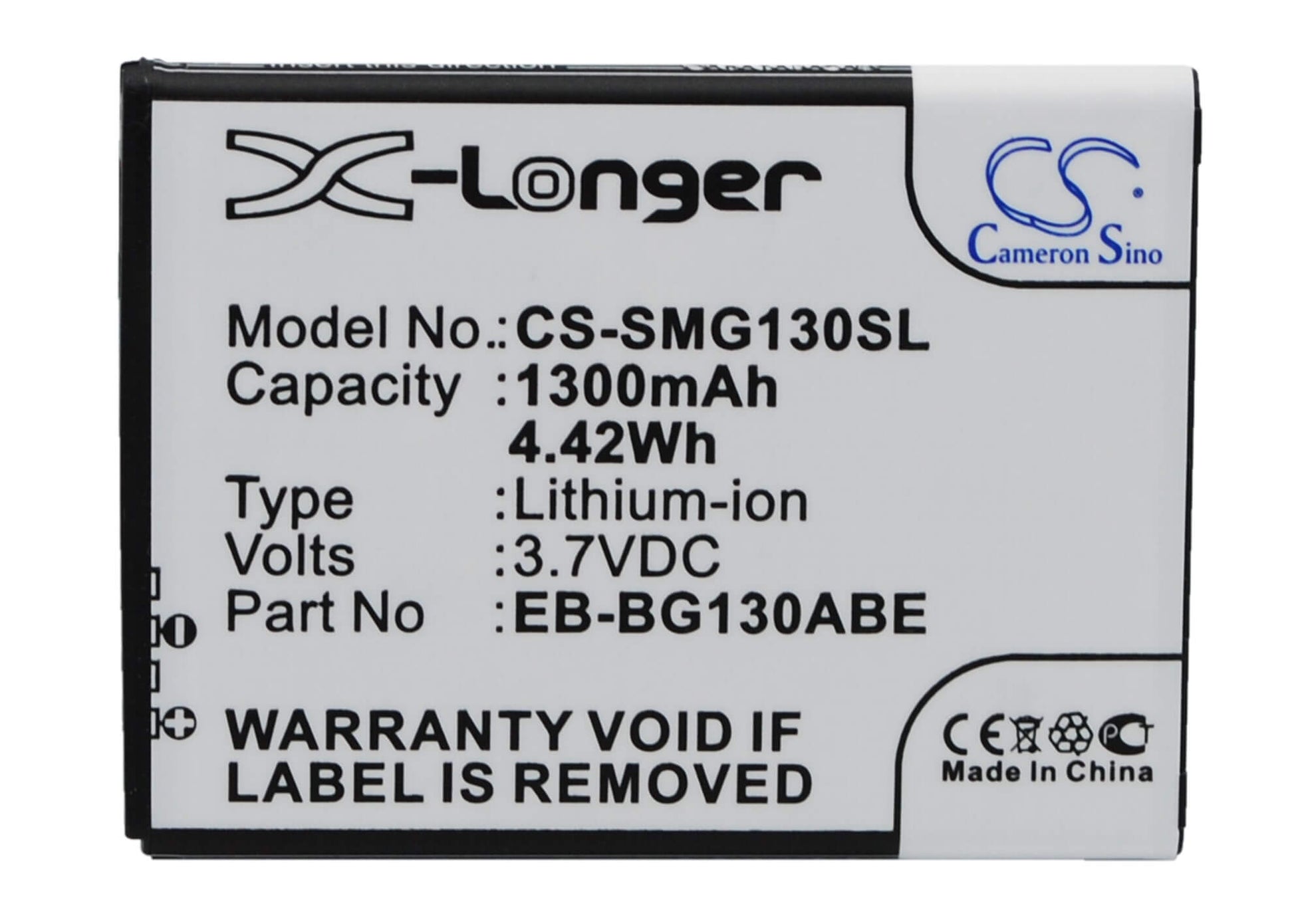 3.7V, 1300mAh, Li-ion Battery fits Samsung, Galaxy Star 2 Duos, Galaxy Young 2, 4.81Wh