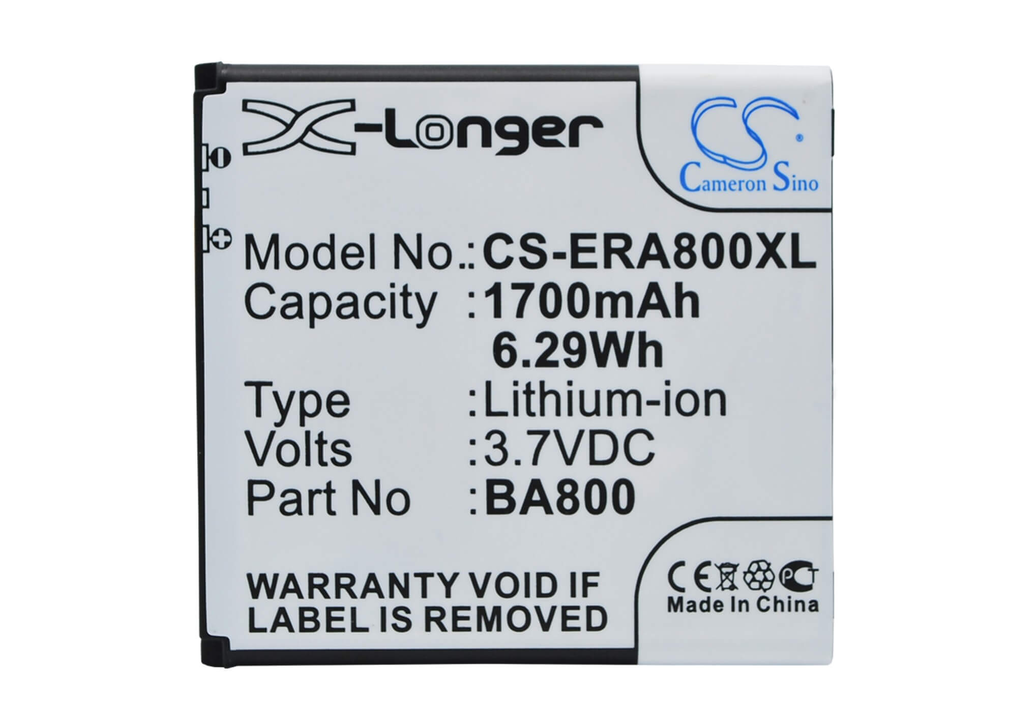 3.7V, 1700mAh, Li-ion Battery fits Sony Ericsson, Arc Hd, Hikari, 6.29Wh