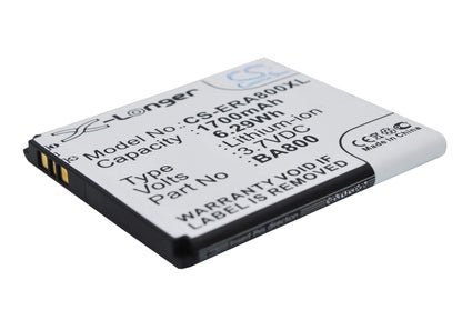 3.7V, 1700mAh, Li-ion Battery fits Sony Ericsson, Arc Hd, Hikari, 6.29Wh