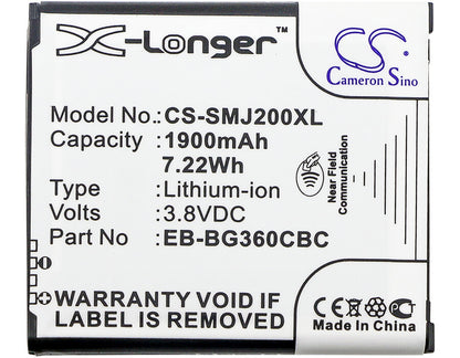 3.8V, 1900mAh, Li-ion Battery fits Samsung, Galaxy Core Prime, Galaxy Core Prime Cdma, 7.22Wh