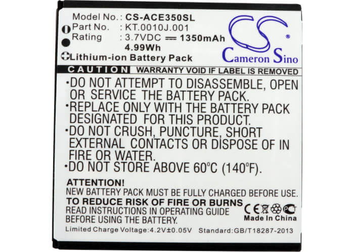 3.7V, 1350mAh, Li-ion Battery fits Acer, Ak330, Ak330s, 4.995Wh