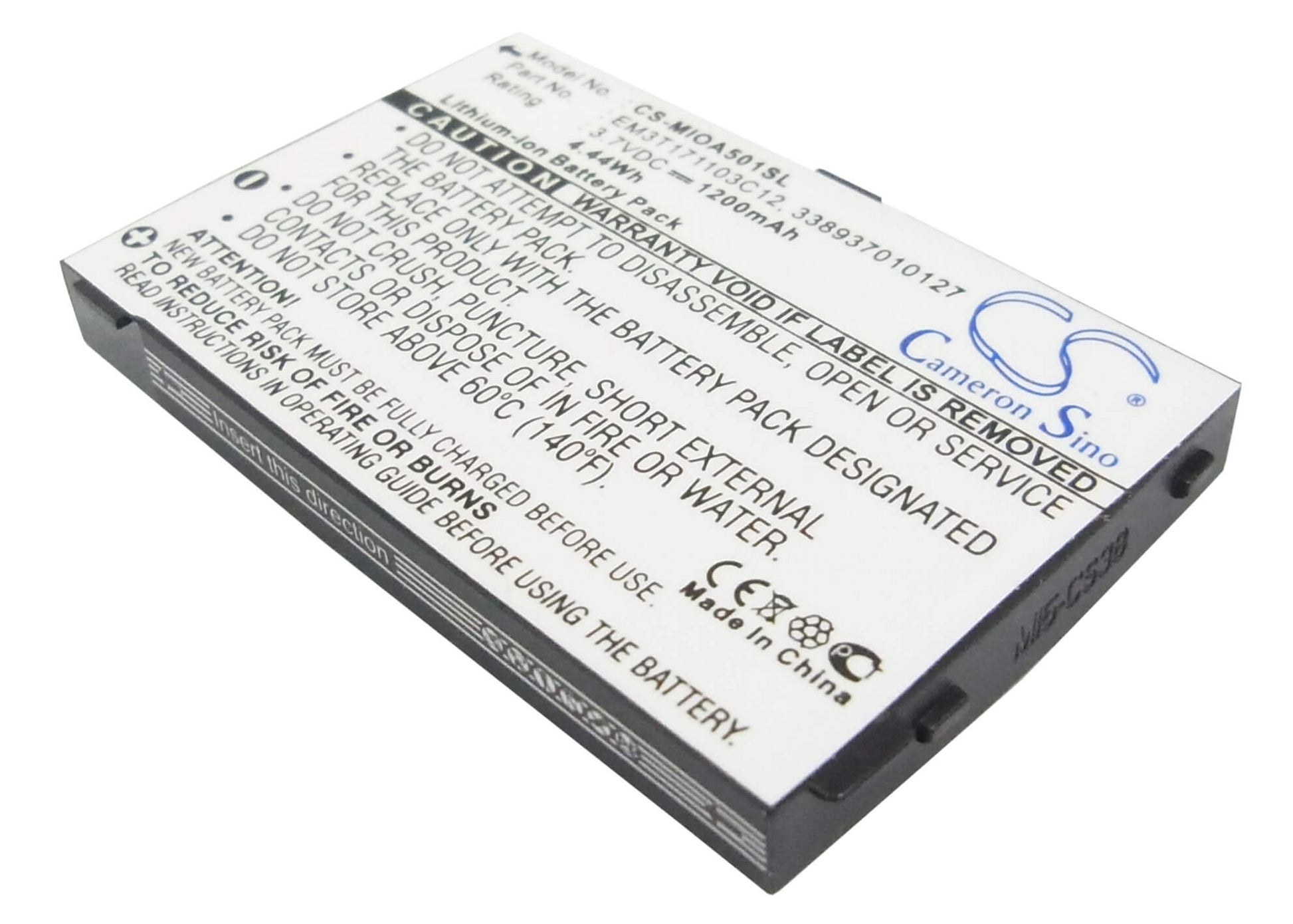 3.7V, 1200mAh, Li-ion Battery fits Mitac, Mio A500, Mio A501, 4.44Wh