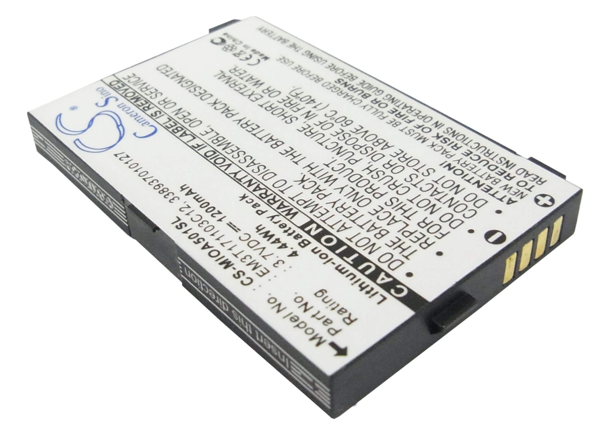 3.7V, 1200mAh, Li-ion Battery fits Mitac, Mio A500, Mio A501, 4.44Wh