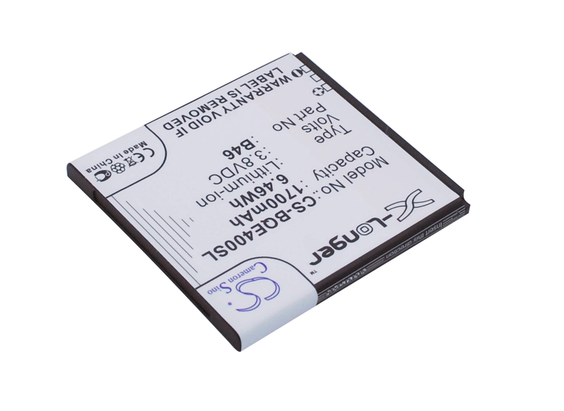 3.8V, 1700mAh, Li-Polymer Battery fits Bq, 1700, Aquaris E4, 6.46Wh