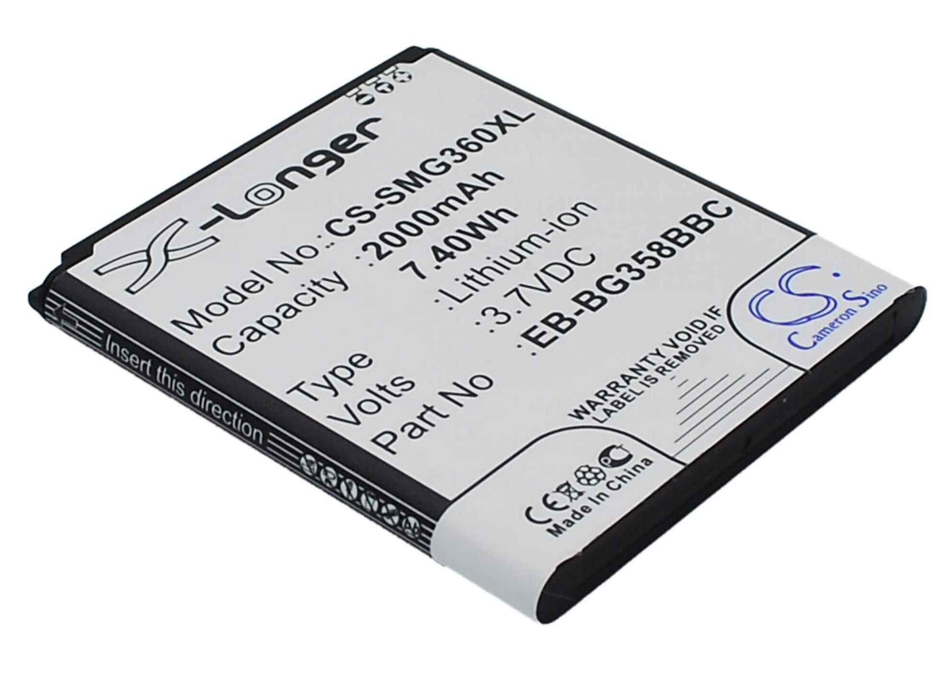 3.7V, 2000mAh, Li-ion Battery fits Samsung, Galaxy Core Lite 4g Td-lte, Sm-g3556, 7.4Wh