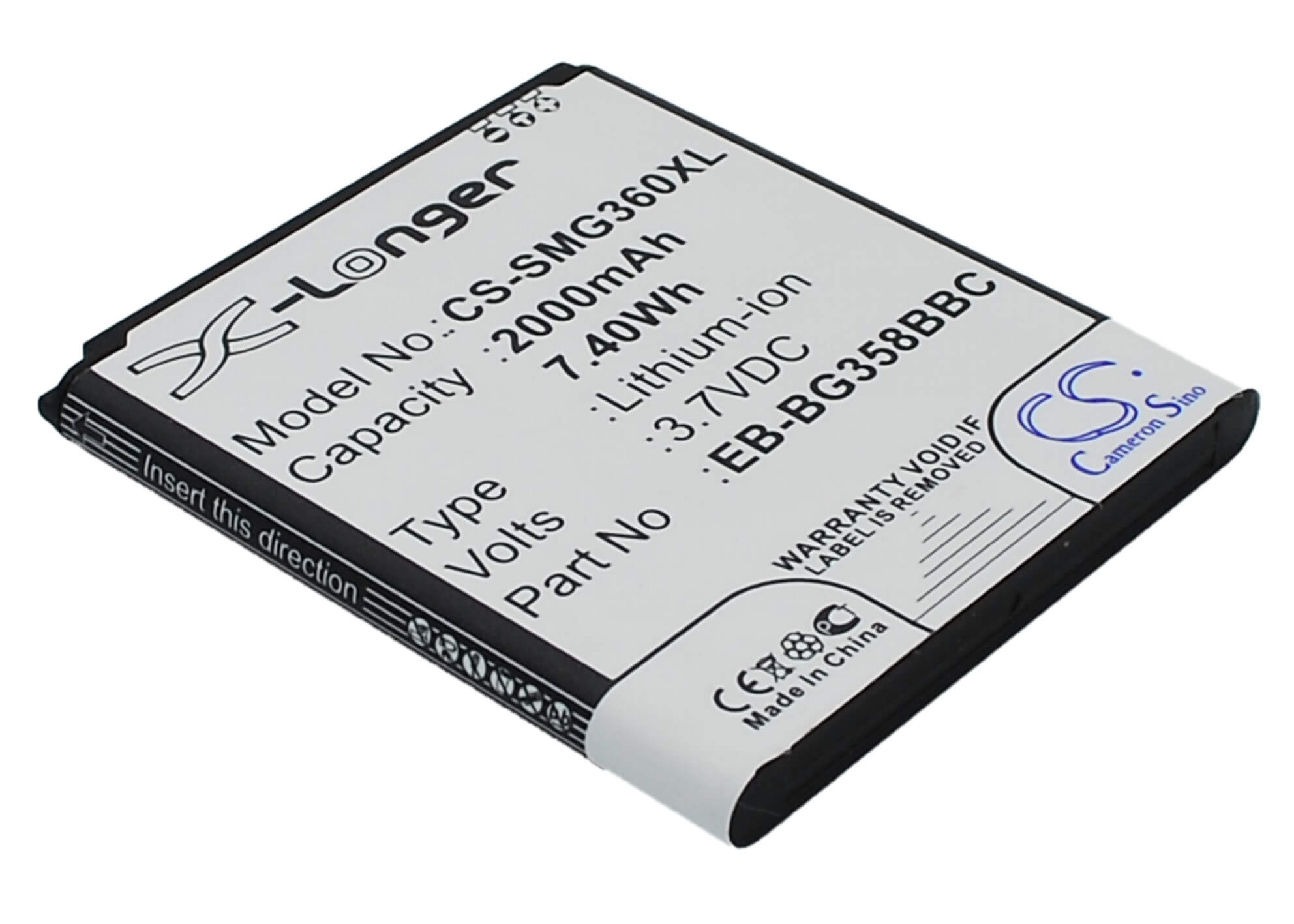 3.7V, 2000mAh, Li-ion Battery fits Samsung, Galaxy Core Lite 4g Td-lte, Sm-g3556, 7.4Wh
