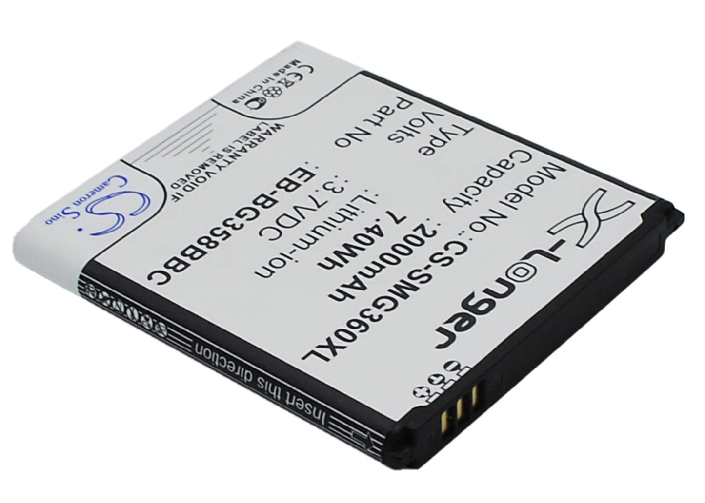3.7V, 2000mAh, Li-ion Battery fits Samsung, Galaxy Core Lite 4g Td-lte, Sm-g3556, 7.4Wh