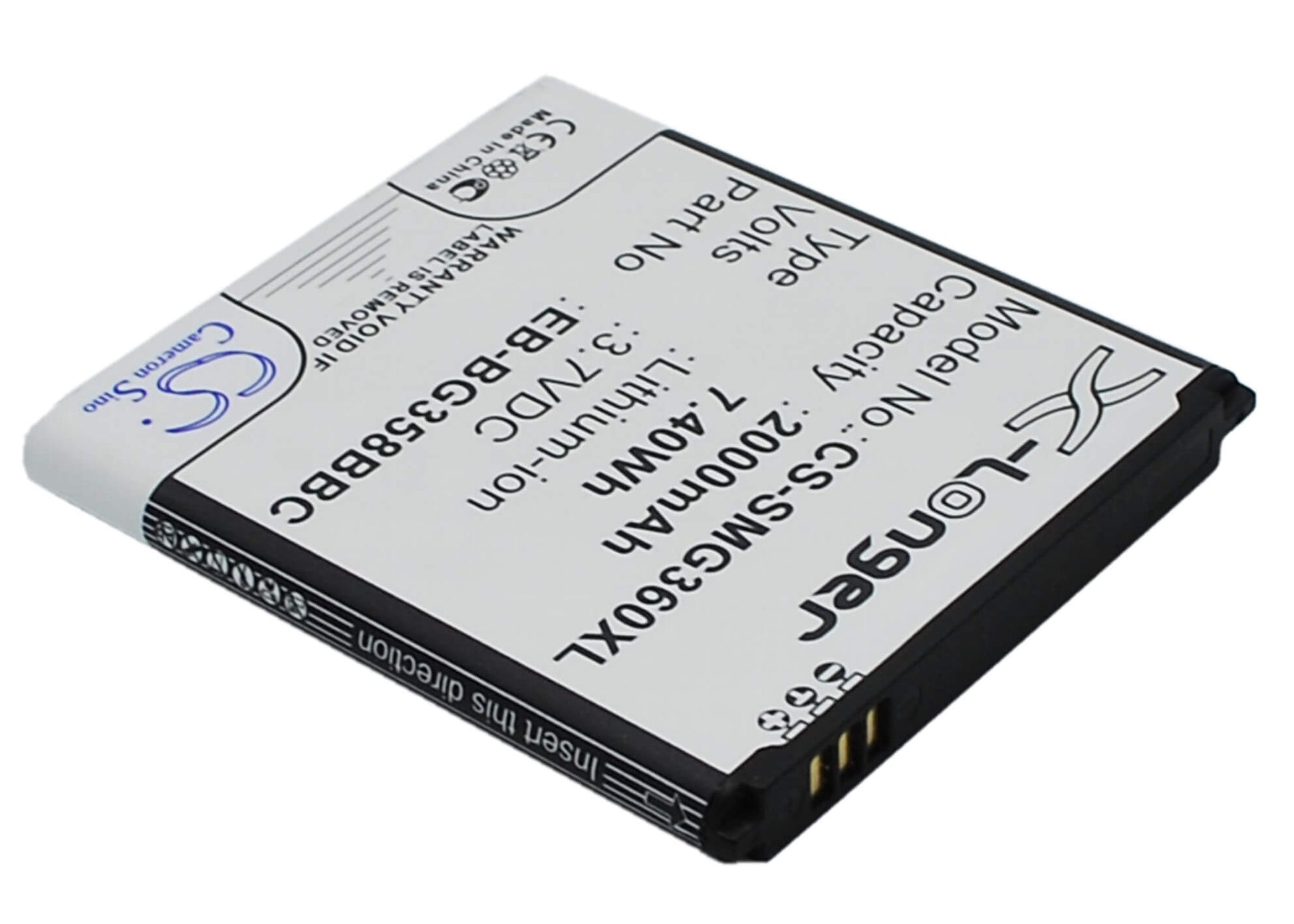 3.7V, 2000mAh, Li-ion Battery fits Samsung, Galaxy Core Lite 4g Td-lte, Sm-g3556, 7.4Wh