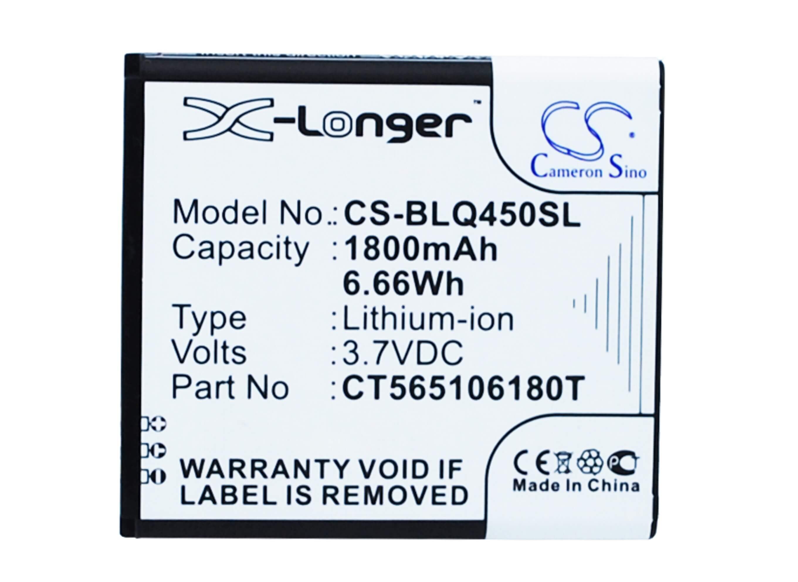 3.7V, 1800mAh, Li-ion Battery fits Blu, Quattro 4.5, 6.66Wh