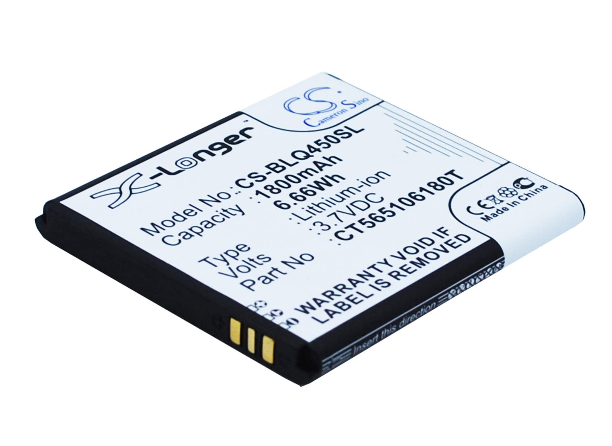 3.7V, 1800mAh, Li-ion Battery fits Blu, Quattro 4.5, 6.66Wh