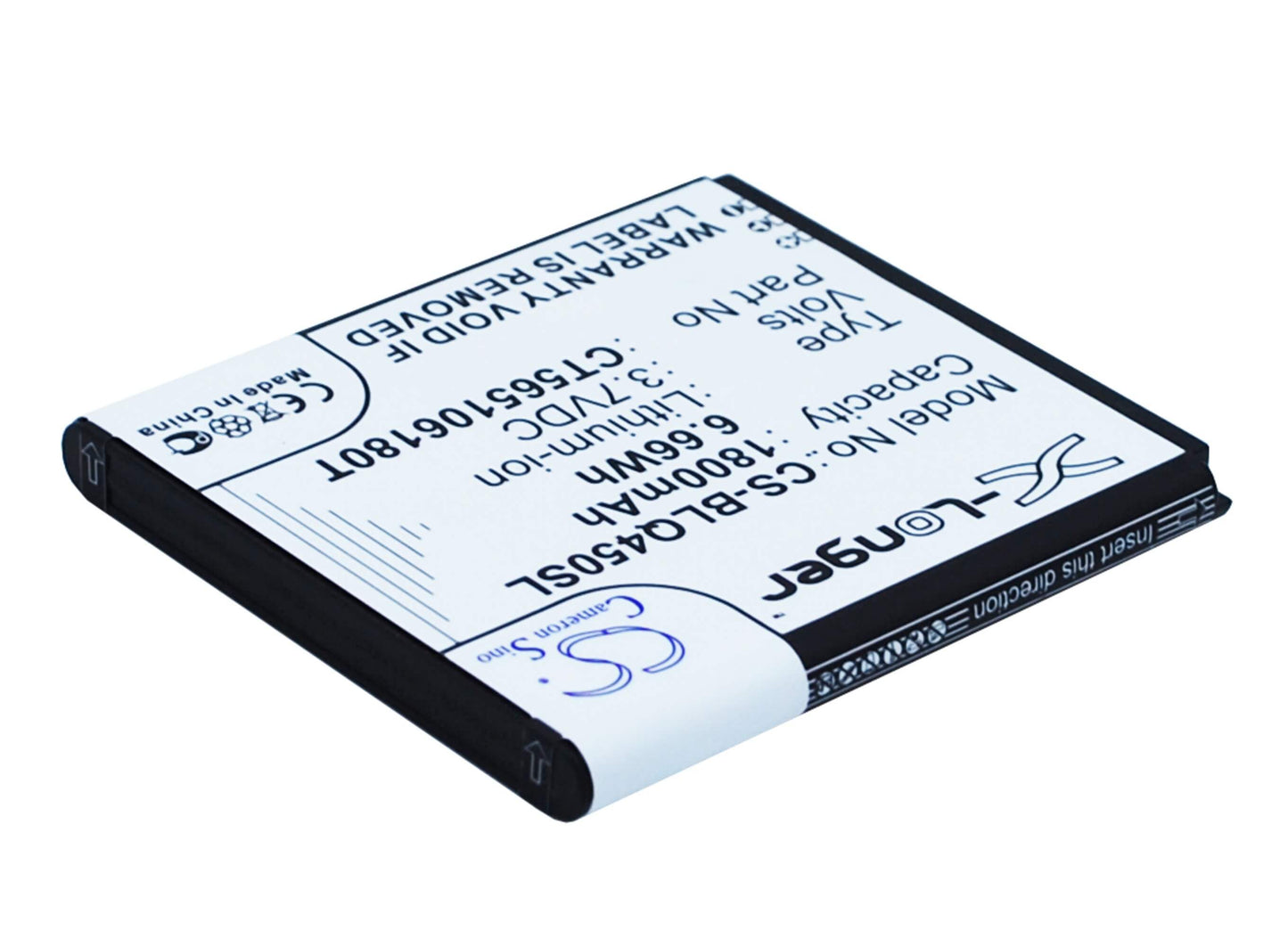 3.7V, 1800mAh, Li-ion Battery fits Blu, Quattro 4.5, 6.66Wh
