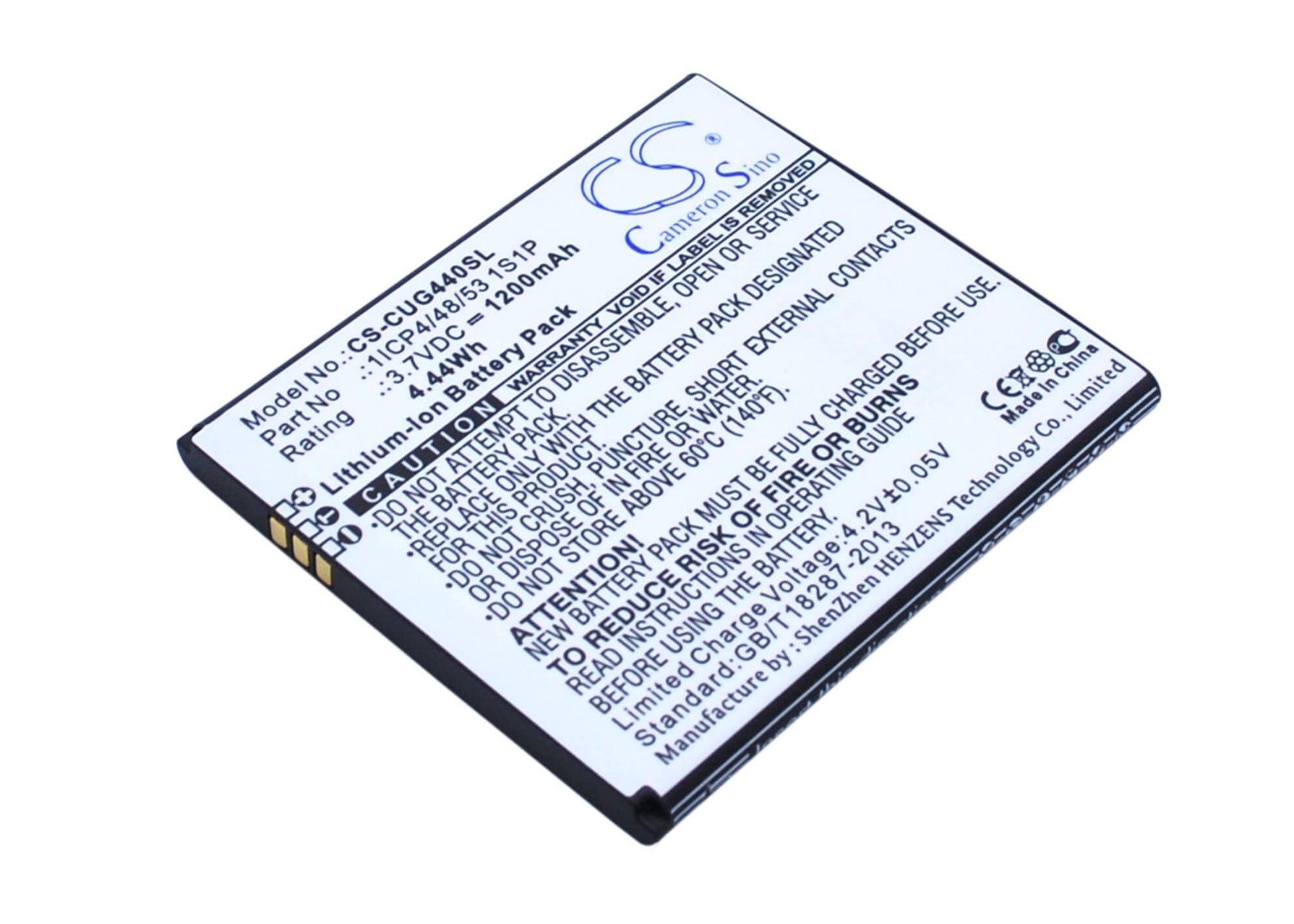3.7V, 1200mAh, Li-ion Battery fits Cube1, G44, G44s, 4.44Wh