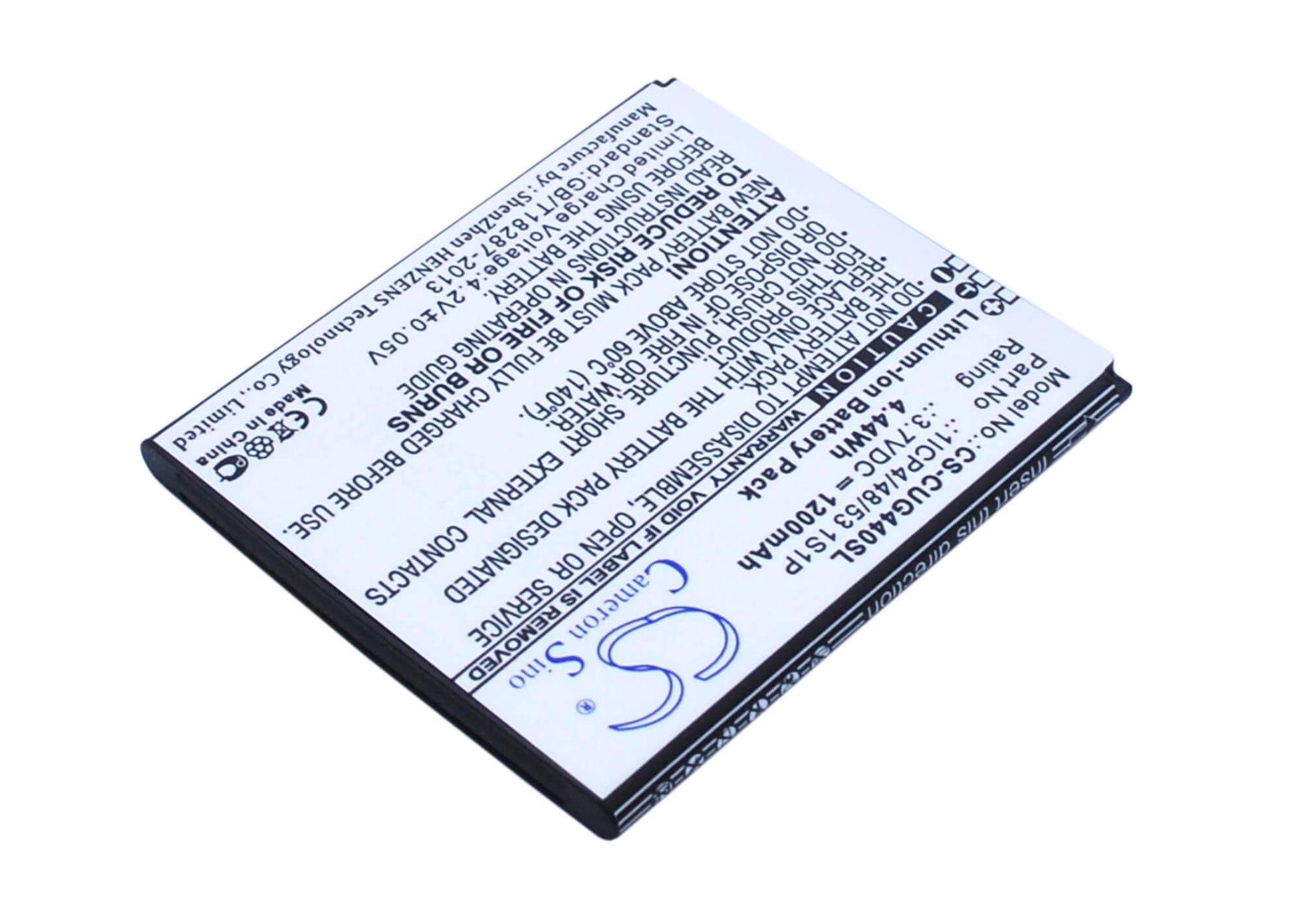 3.7V, 1200mAh, Li-ion Battery fits Cube1, G44, G44s, 4.44Wh