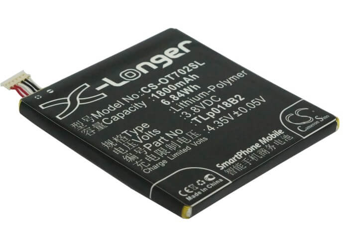 3.8V, 1800mAh, Li-Polymer Battery fits Alcatel, One Touch 7024, One Touch 7024w, 6.84Wh
