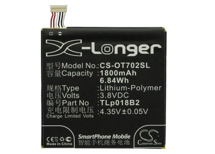 3.8V, 1800mAh, Li-Polymer Battery fits Tcl, P600, P606, 6.84Wh