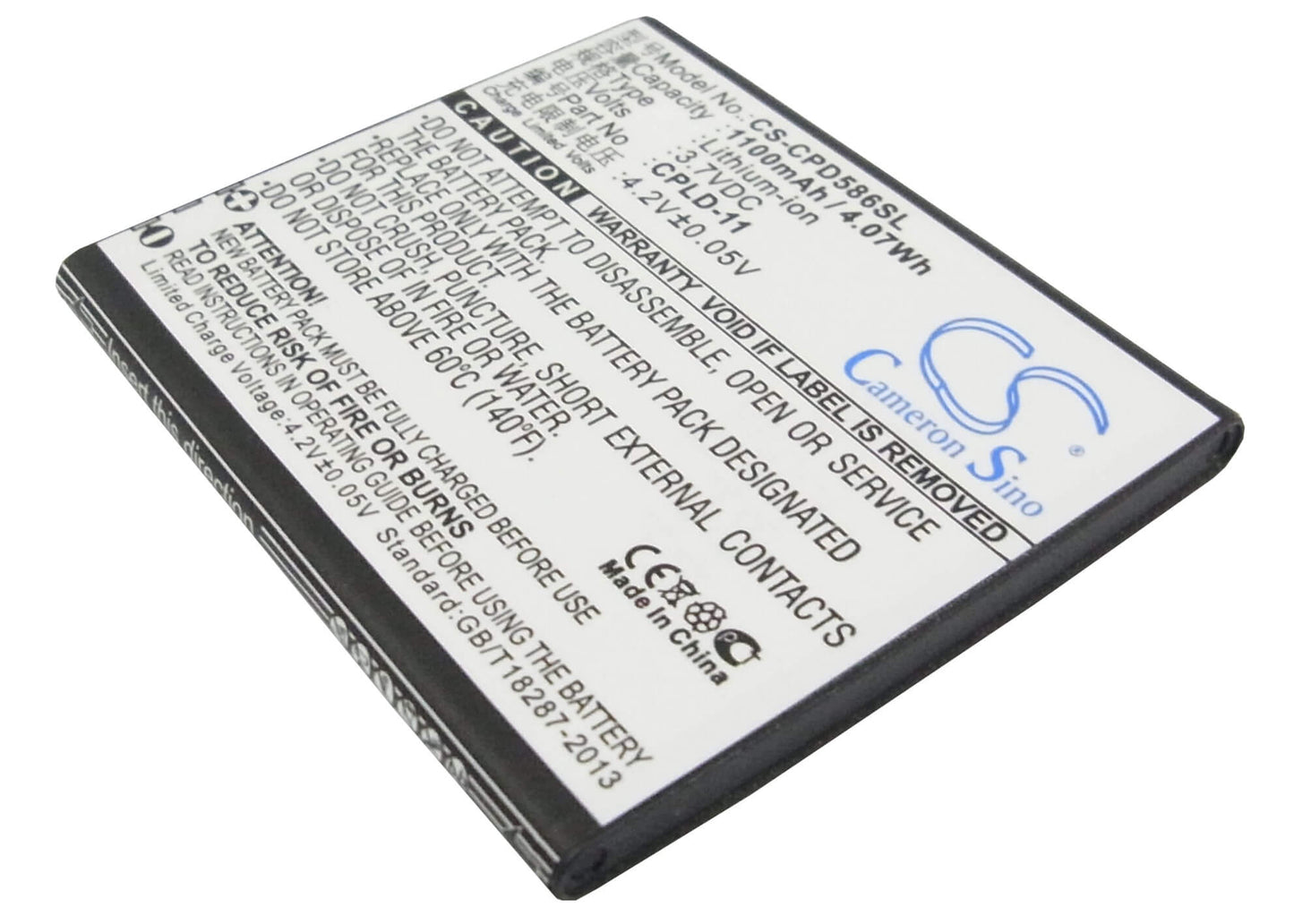 3.7V, 1100mAh, Li-ion Battery fits Coolpad, 5860s, 5910, 4.07Wh
