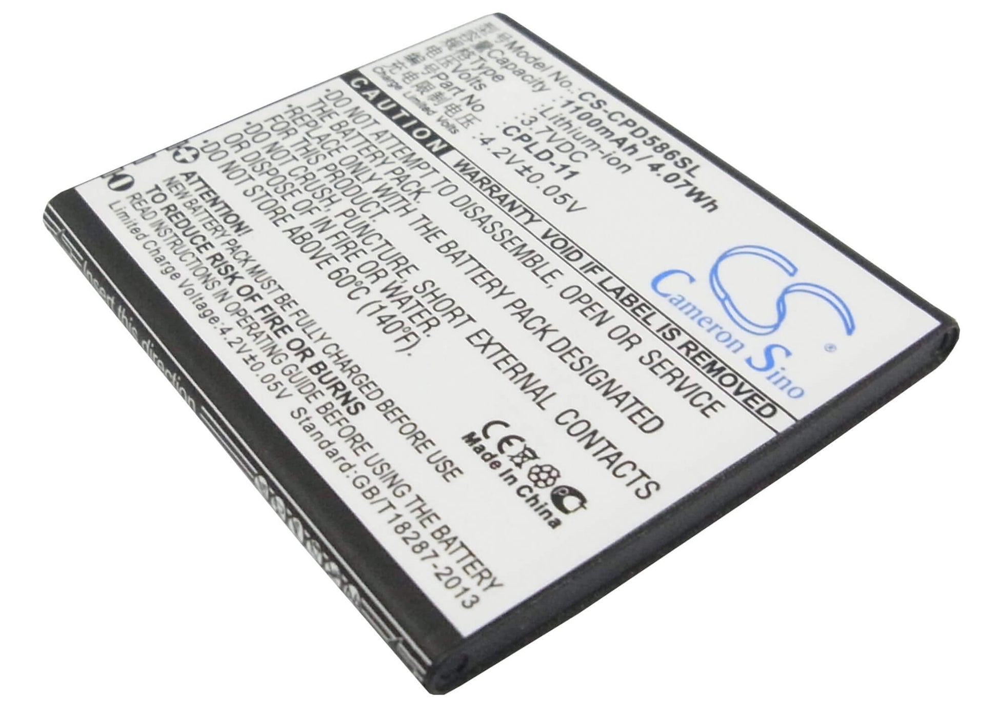 3.7V, 1100mAh, Li-ion Battery fits Coolpad, 5860s, 5910, 4.07Wh