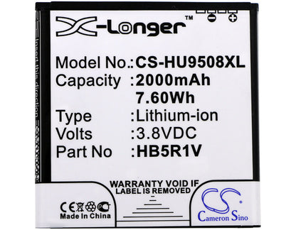 3.8V, 2000mAh, Li-ion Battery fits Huawei, Hn3-u01, Honor 2, 7.6Wh