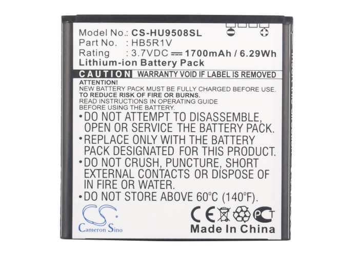 3.7V, 1700mAh, Li-ion Battery fits Huawei, Hn3-u01, Honor 2, 6.29Wh