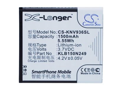 3.7V, 1500mAh, Li-ion Battery fits Konka, E5838, E830, 5.55Wh