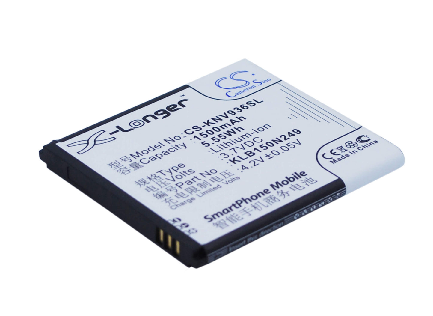 3.7V, 1500mAh, Li-ion Battery fits Konka, E5838, E830, 5.55Wh
