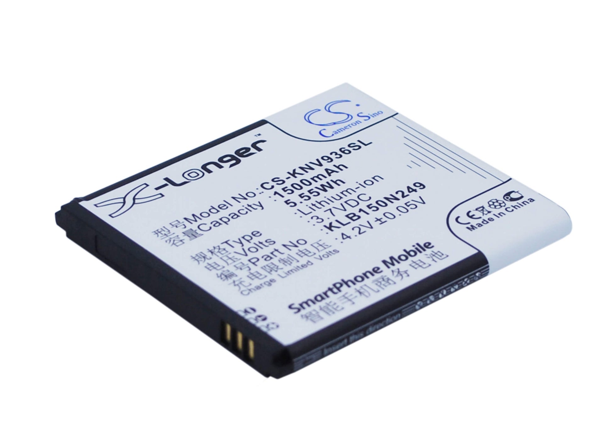 3.7V, 1500mAh, Li-ion Battery fits Konka, E5838, E830, 5.55Wh
