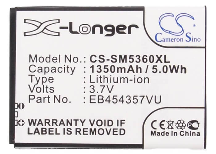 3.7V, 1350mAh, Li-ion Battery fits Samsung, Galaxy Chat, Galaxy M Pro 2, 4.995Wh