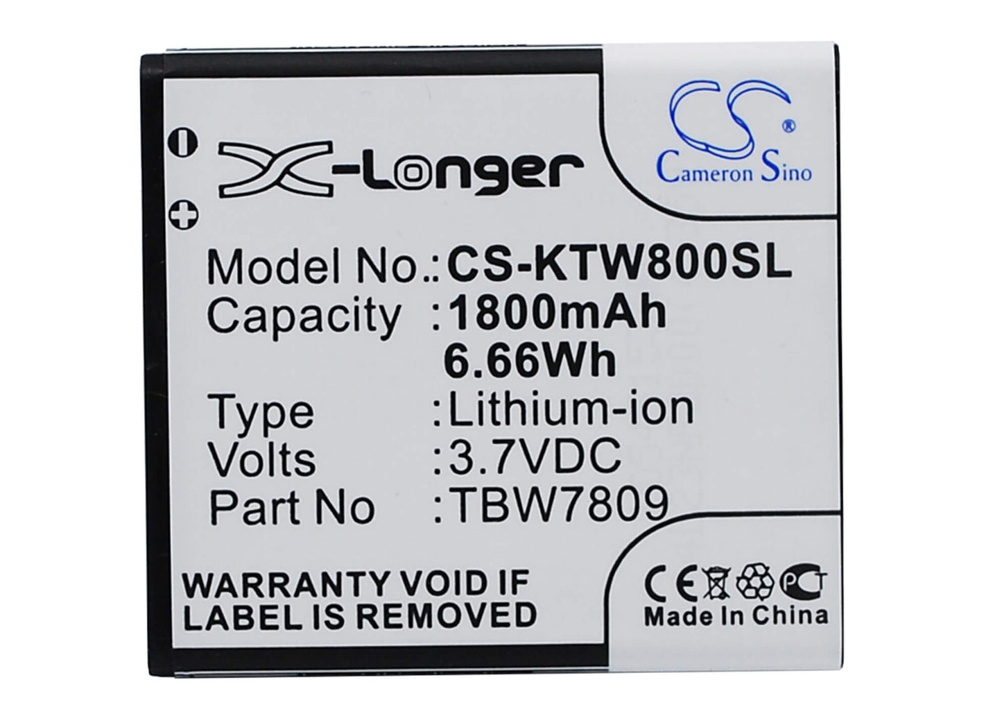 3.7V, 1800mAh, Li-ion Battery fits K-touch, E6, E806, 6.66Wh