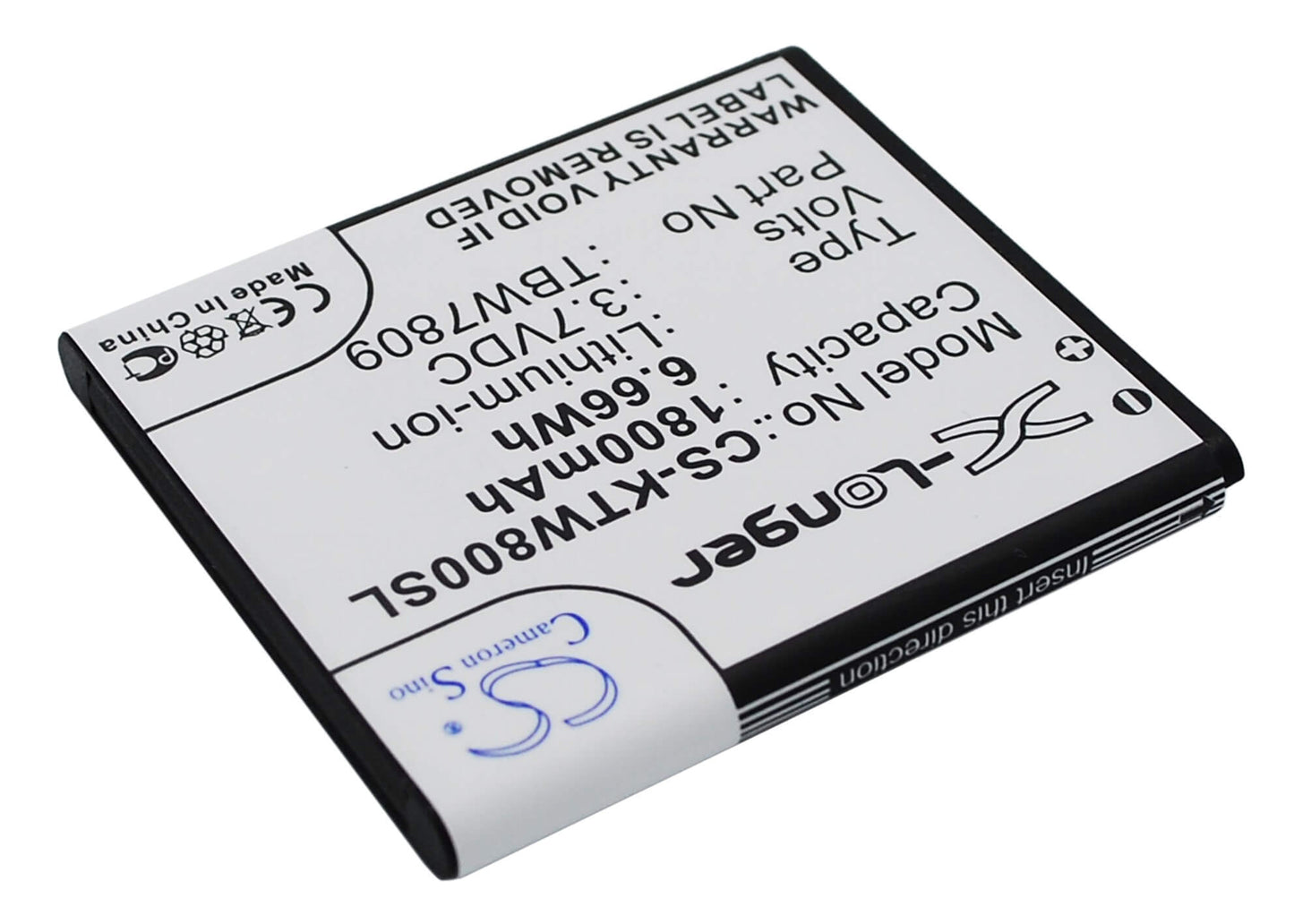 3.7V, 1800mAh, Li-ion Battery fits K-touch, E6, E806, 6.66Wh