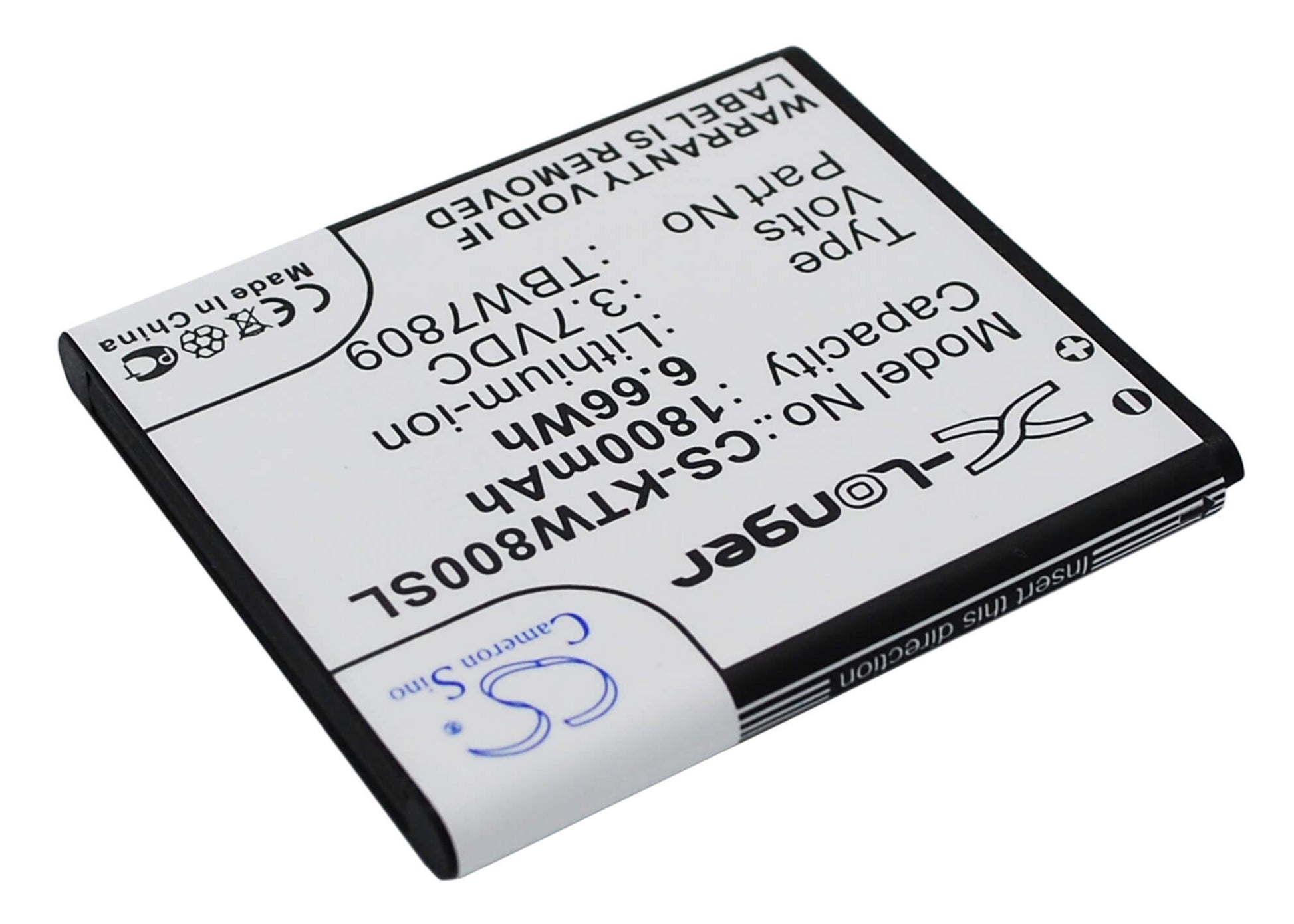 3.7V, 1800mAh, Li-ion Battery fits K-touch, E6, E806, 6.66Wh