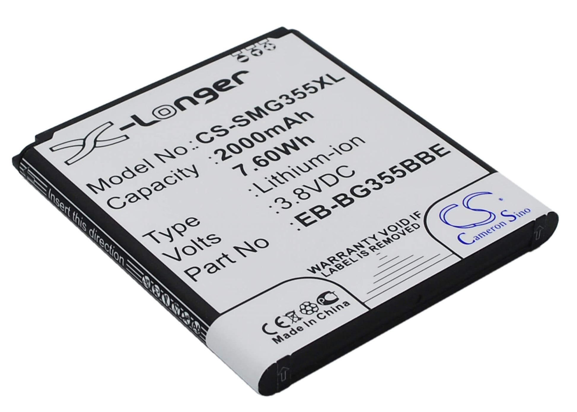 3.8V, 2000mAh, Li-ion Battery fits Samsung, Galaxy Core 2, Galaxy Core Lite, 7.6Wh