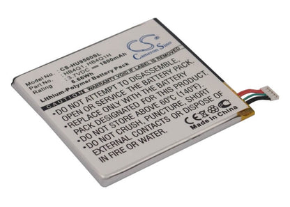 3.7V, 1800mAh, Li-Polymer Battery fits Huawei, Ascend D Quad Xl, Ascend D1, 6.66Wh