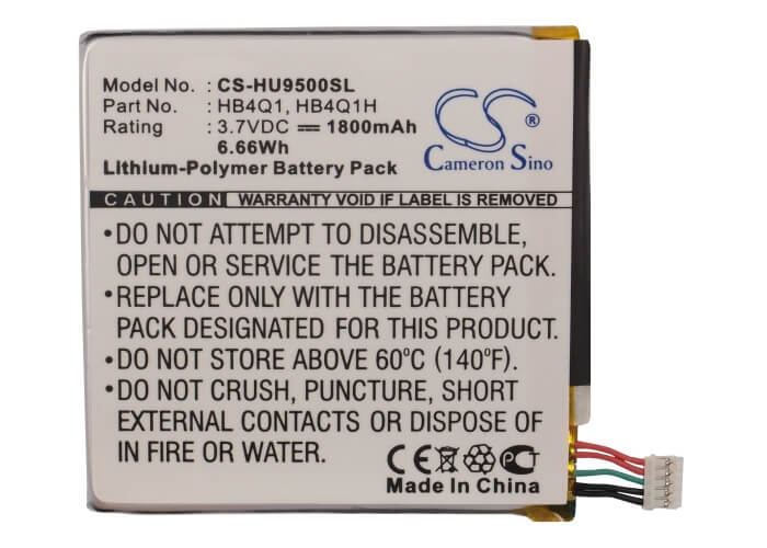 3.7V, 1800mAh, Li-Polymer Battery fits Huawei, Ascend D Quad Xl, Ascend D1, 6.66Wh