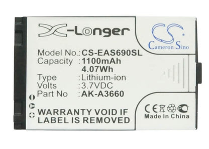 3.7V, 1100mAh, Li-ion Battery fits Emporia, A3690, Safetyplus, 4.07Wh