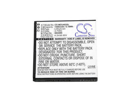 3.7V, 1400mAh, Li-ion Battery fits Navon, Mizu D402, Mizu M402, 5.18Wh