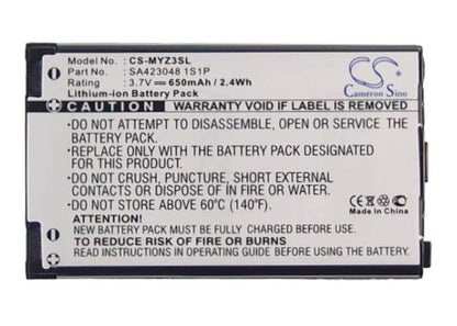 3.7V, 650mAh, Li-ion Battery fits Sagem, Myz3, My-z3, 2.405Wh