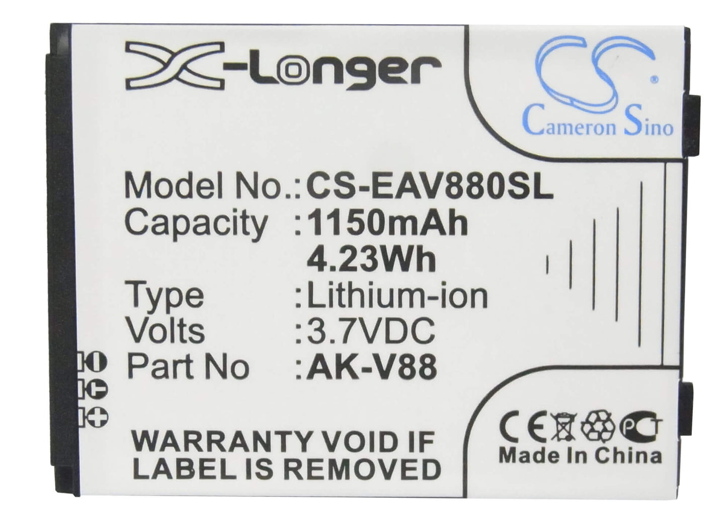 3.7V, 1150mAh, Li-ion Battery fits Emporia, Connect, V88, 4.255Wh