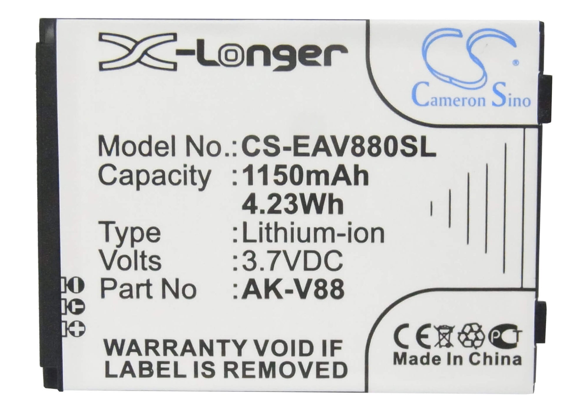 3.7V, 1150mAh, Li-ion Battery fits Emporia, Connect, V88, 4.255Wh