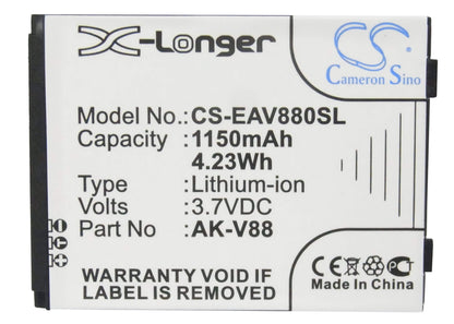 3.7V, 1150mAh, Li-ion Battery fits Emporia, Connect, V88, 4.255Wh