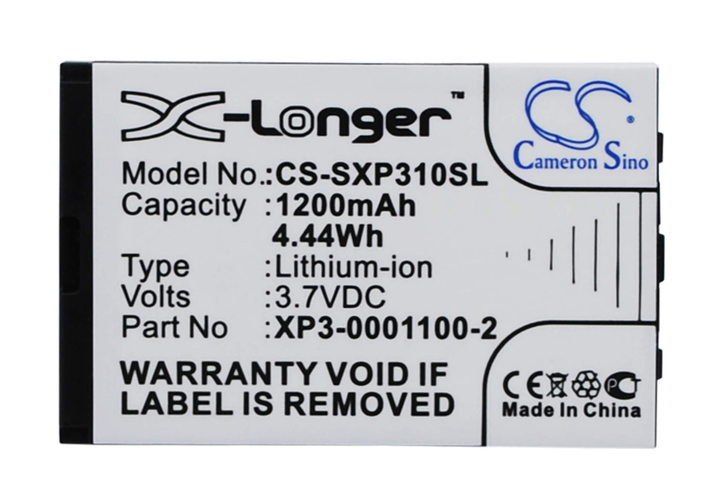 3.7V, 1200mAh, Li-ion Battery fits Socketmobile, Sonim Xp3-s, Xp3 Enduro, 4.44Wh