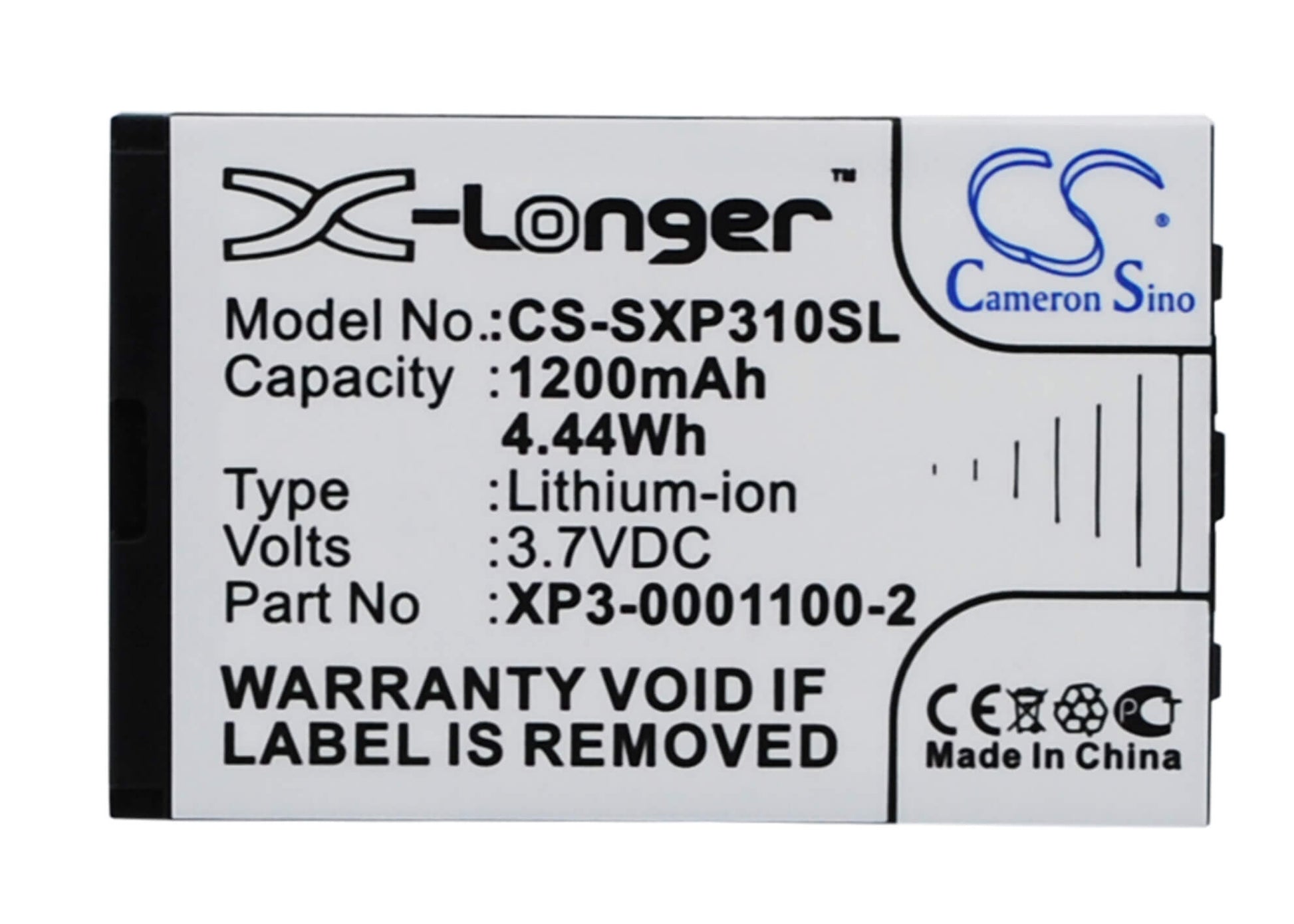3.7V, 1200mAh, Li-ion Battery fits Socketmobile, Sonim Xp3-s, Xp3 Enduro, 4.44Wh