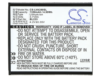 3.7V, 1350mAh, Li-ion Battery fits Lenovo, A1000-a, A2800-d, 4.995Wh