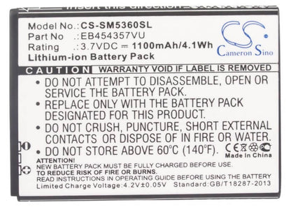 3.7V, 1100mAh, Li-ion Battery fits Samsung, Galaxy Chat, Galaxy M Pro 2, 4.07Wh