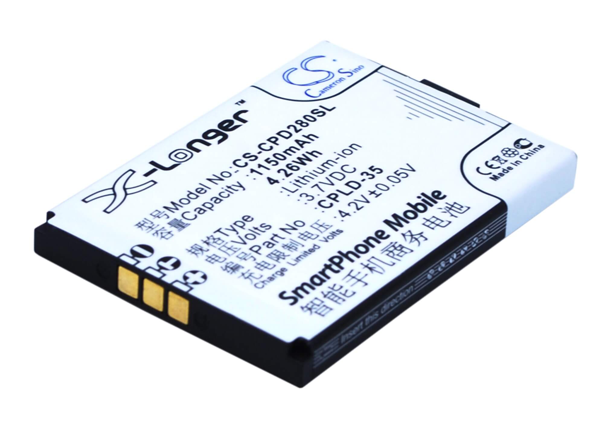 3.7V, 1150mAh, Li-ion Battery fits Coolpad, D280, D520, 4.255Wh