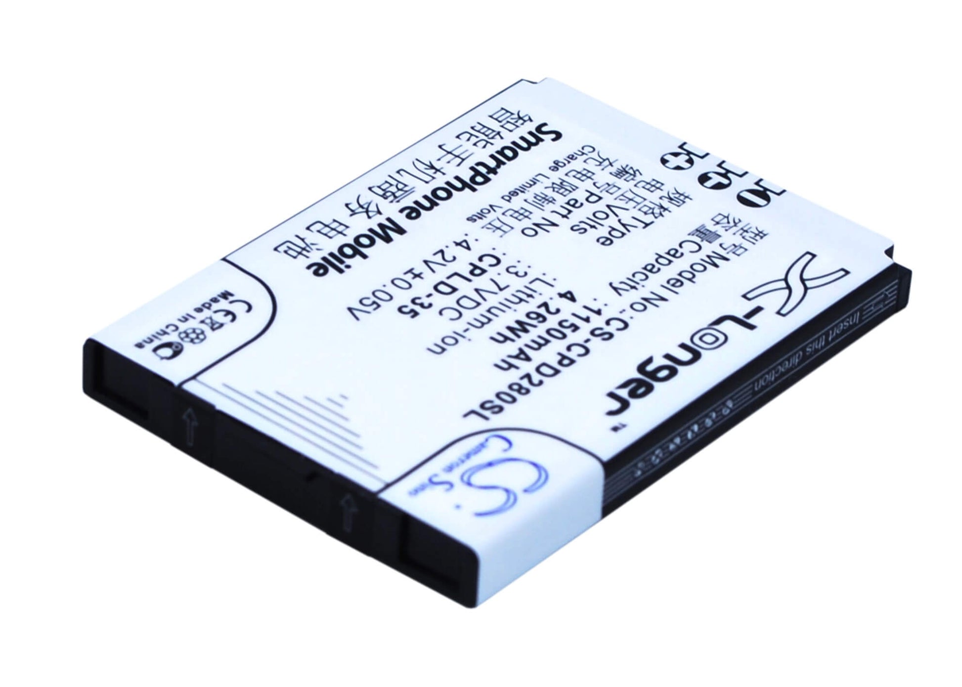 3.7V, 1150mAh, Li-ion Battery fits Coolpad, D280, D520, 4.255Wh