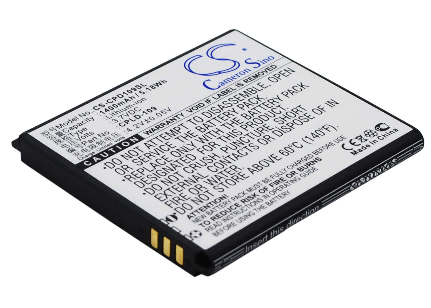 3.7V, 1400mAh, Li-ion Battery fits Coolpad, 8070d, 5.18Wh