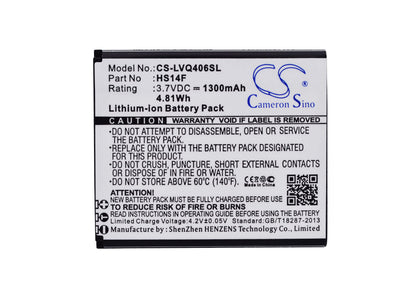 3.7V, 1300mAh, Li-ion Battery fits Lava, Iris 352e, Iris 402e, 4.81Wh