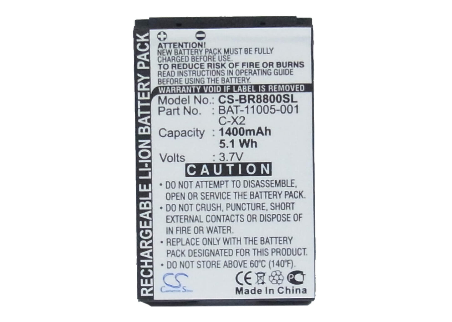 3.7V, 1400mAh, Li-ion Battery fits Blackberry, 8800, 8800c, 5.18Wh